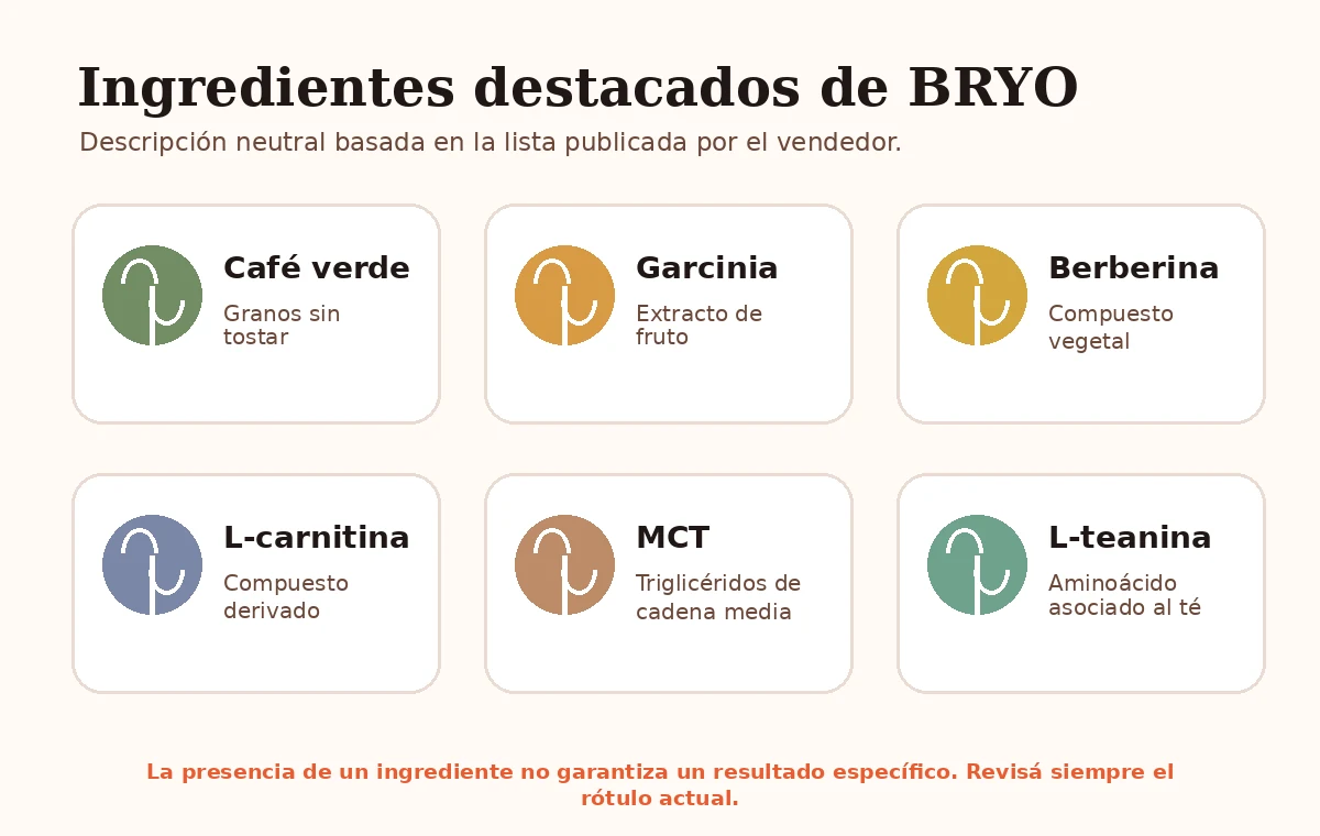 Infografía en español con ingredientes destacados de BRYO