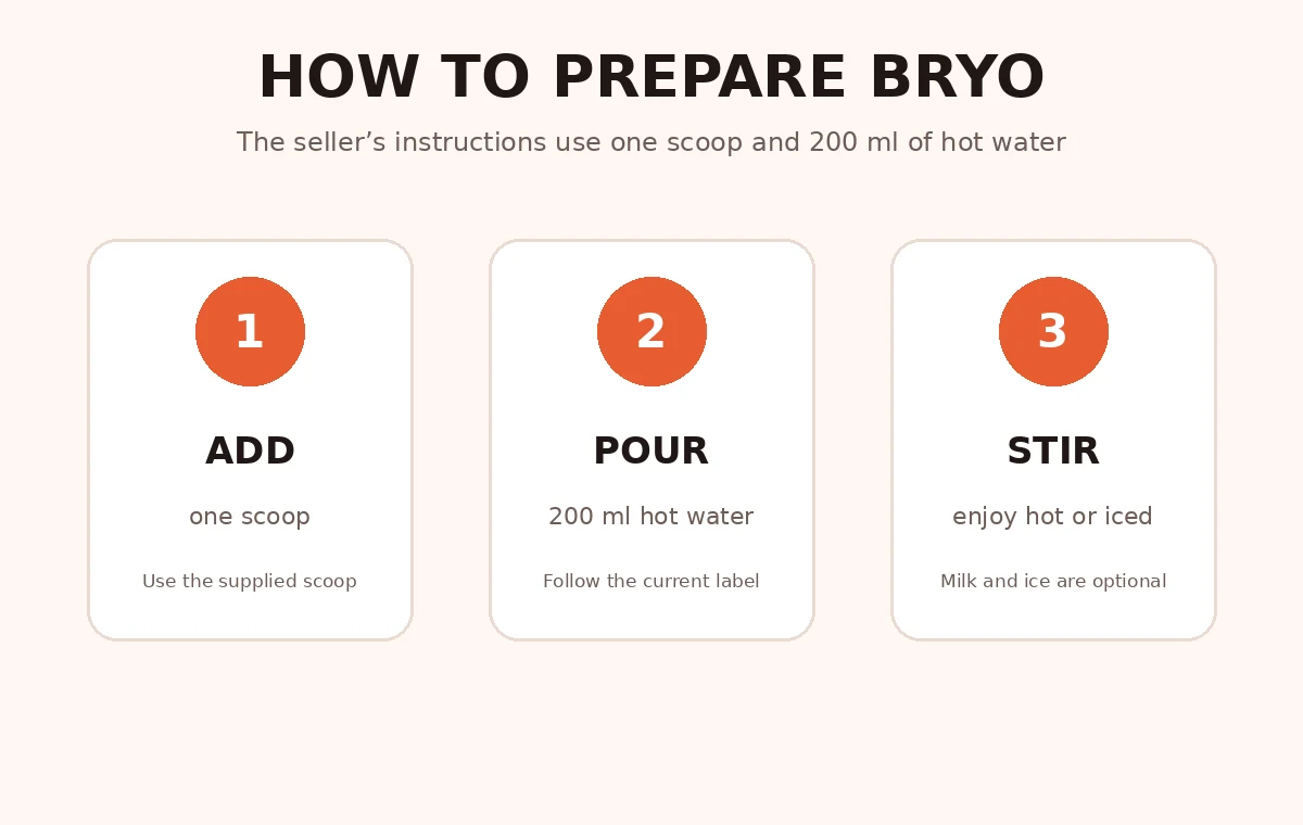How to prepare BRYO with one scoop and 200 ml of hot water